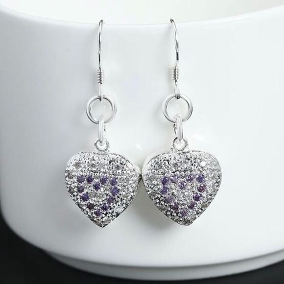 The Dangling Puff Heart earrings in 925 and cubic zirconia - Picture 1 of 7